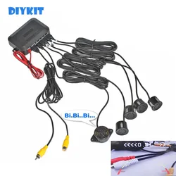 DIYKIT Car Reverse Video Parking Radar 4 Sensor Rear View Backup Security System Sound Buzzer Alert Alarm for Camera Car Monitor