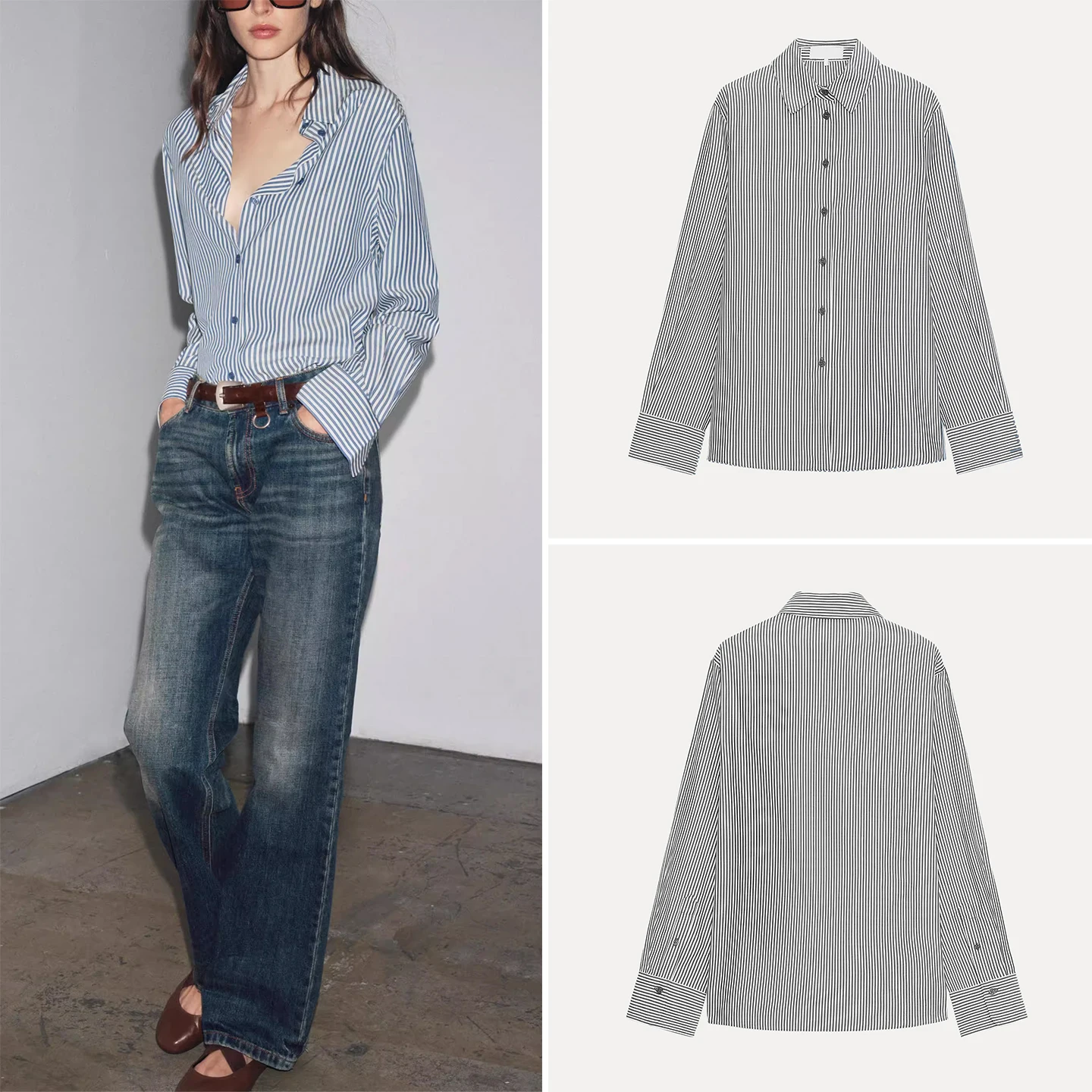 

Z Commuter Sle Women's irt Autumn 2025 Slim Fit Long Sve Striped Casual Faion Ele Draped Design 478626