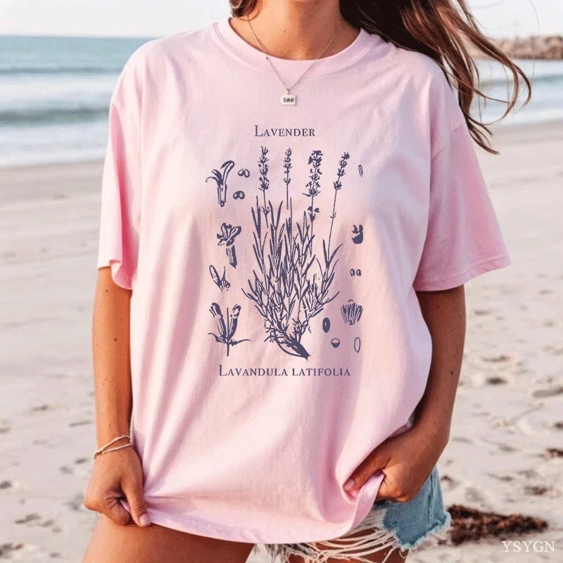Retro Lavender Graphic T-Shirt Wildflowers Nature Botanical T Shirt Cotton Short Sleeve Round Neck Tshirt Harajuku Clothes Tees