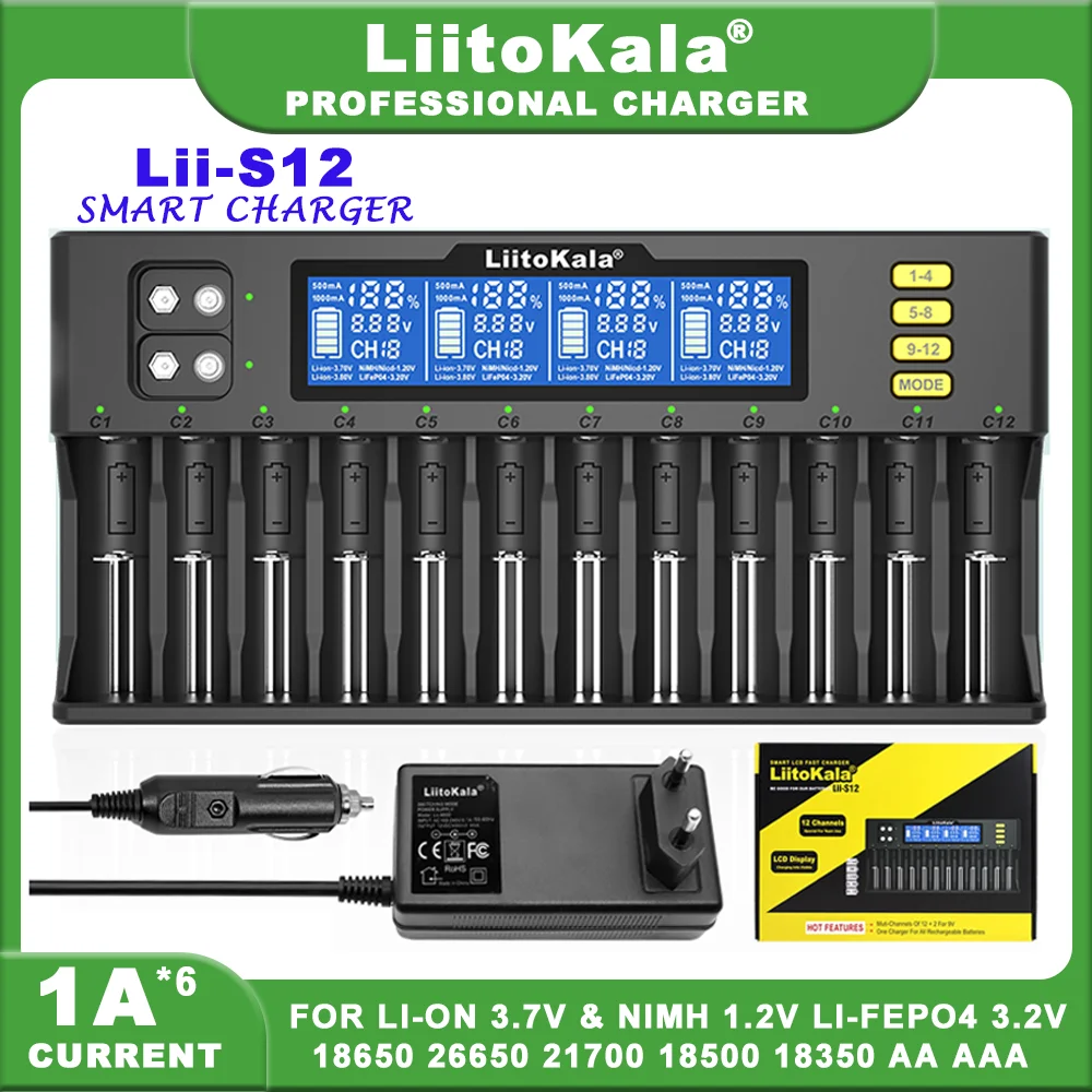 LiitoKala Lii-S12 Lii-ND4  Lii-S8 18650 Battery Charger For 20700 26650 21700 14500 10440 16340 1.2V 3.7V 4.2V Lion Battery