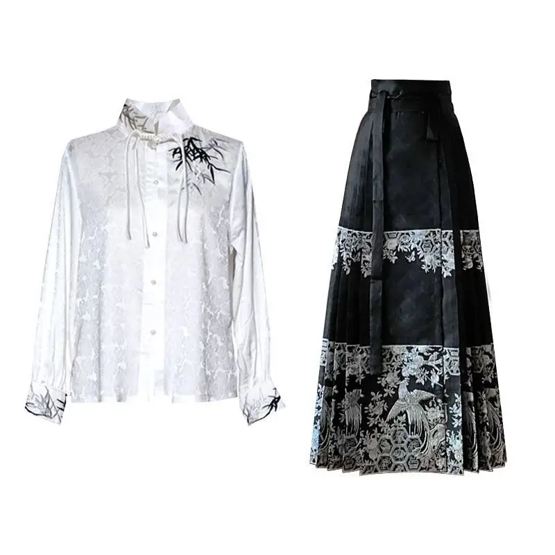 

Improved new Chinese style Hanfu horse face skirt set dress with children's button up long sleeved shirt trend