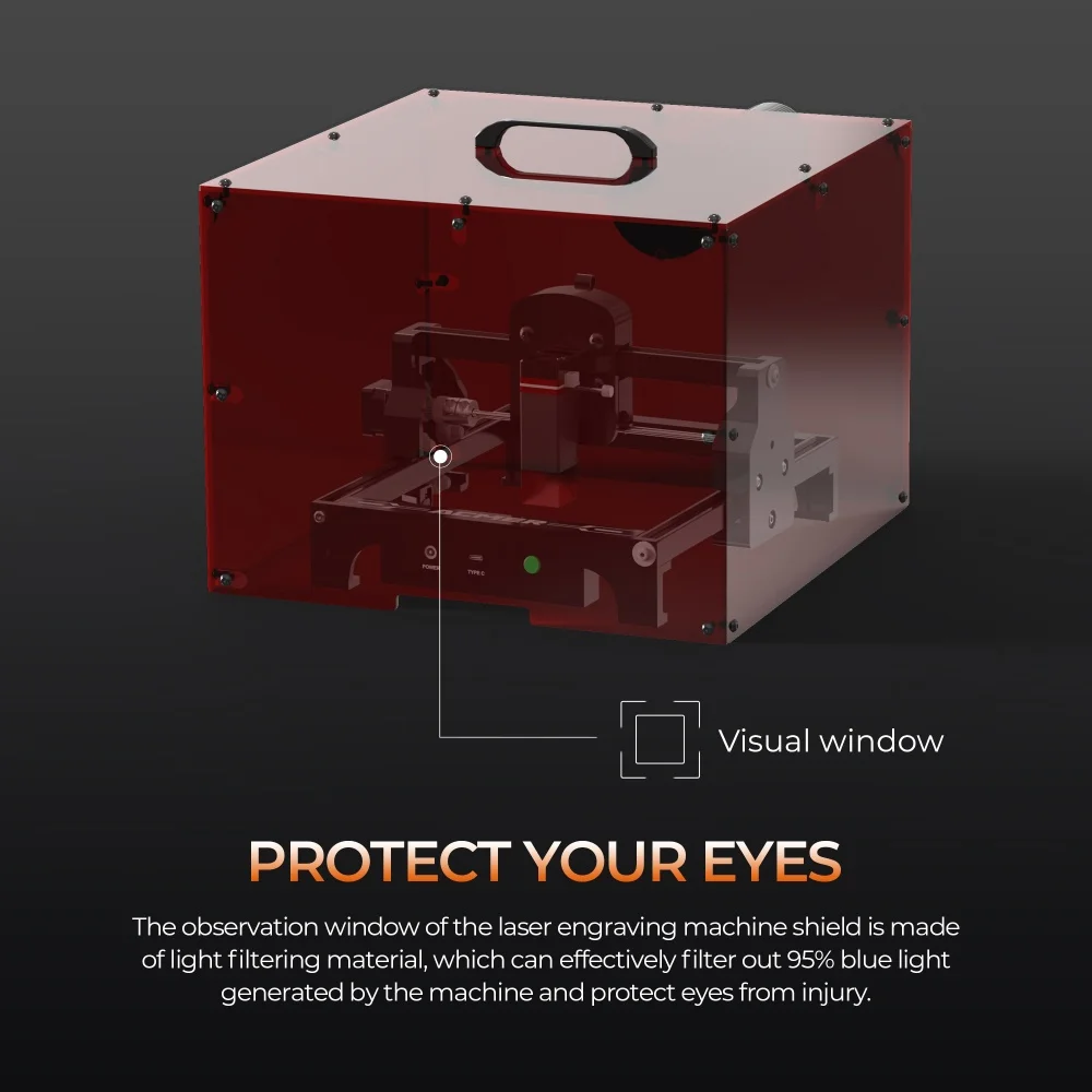 ACMER Mini Laser Engrave Enclosure Fireproof and Dustproof Protective Cover Smoke Eye Protection Vent with Exhaust Fan and Pipe