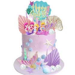Mermaid Cake Topper Big Mermaid Tails Seaweed Shells Balls Cake Decorations Mermaid Under the Sea Themed Birthday Party Supplies