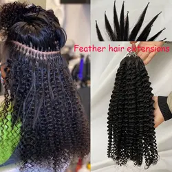 Brazilian Human Hair Feather Hair Extension Kinky Curly 18-28inch Human Hair Extensions For Women 50-200pcs/Lot