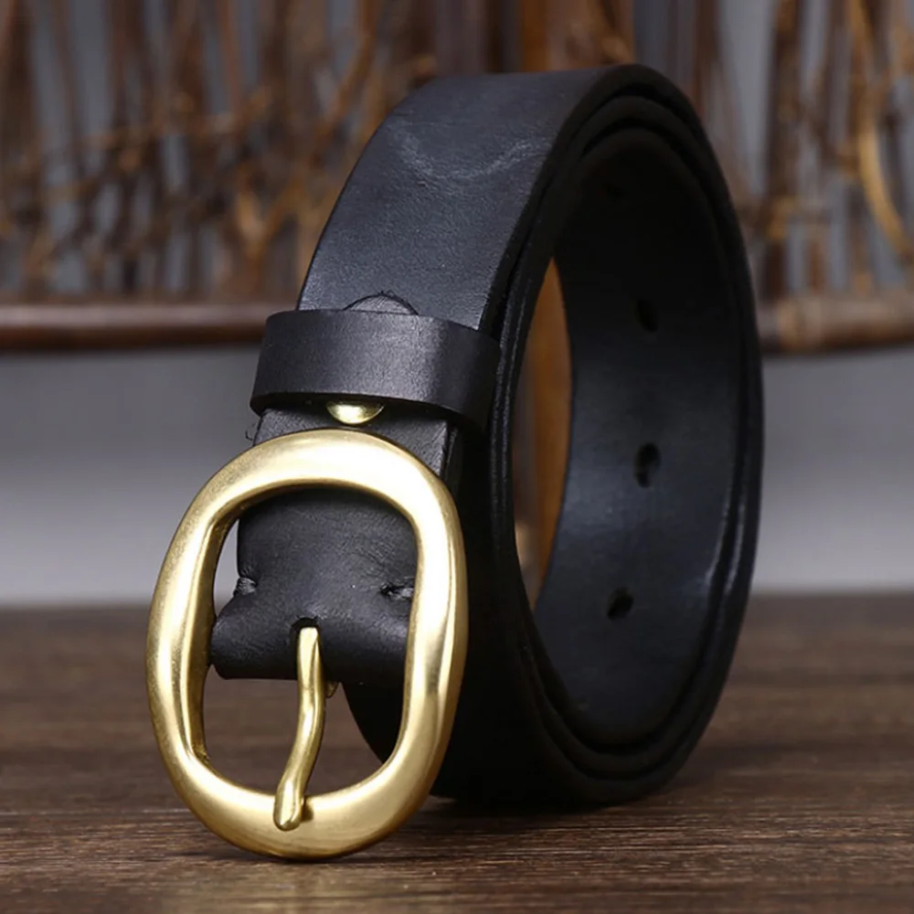 CANTIK Top Quality Cow Genuine Leather Belts Brass Pin Buckle Metal Belt for Women