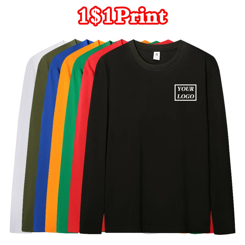 Cotton Long Sleeved Round Neck T-Shirt Custom Printed Logo for Men and Women Comfortable Fabric Personalized Design Embroidery