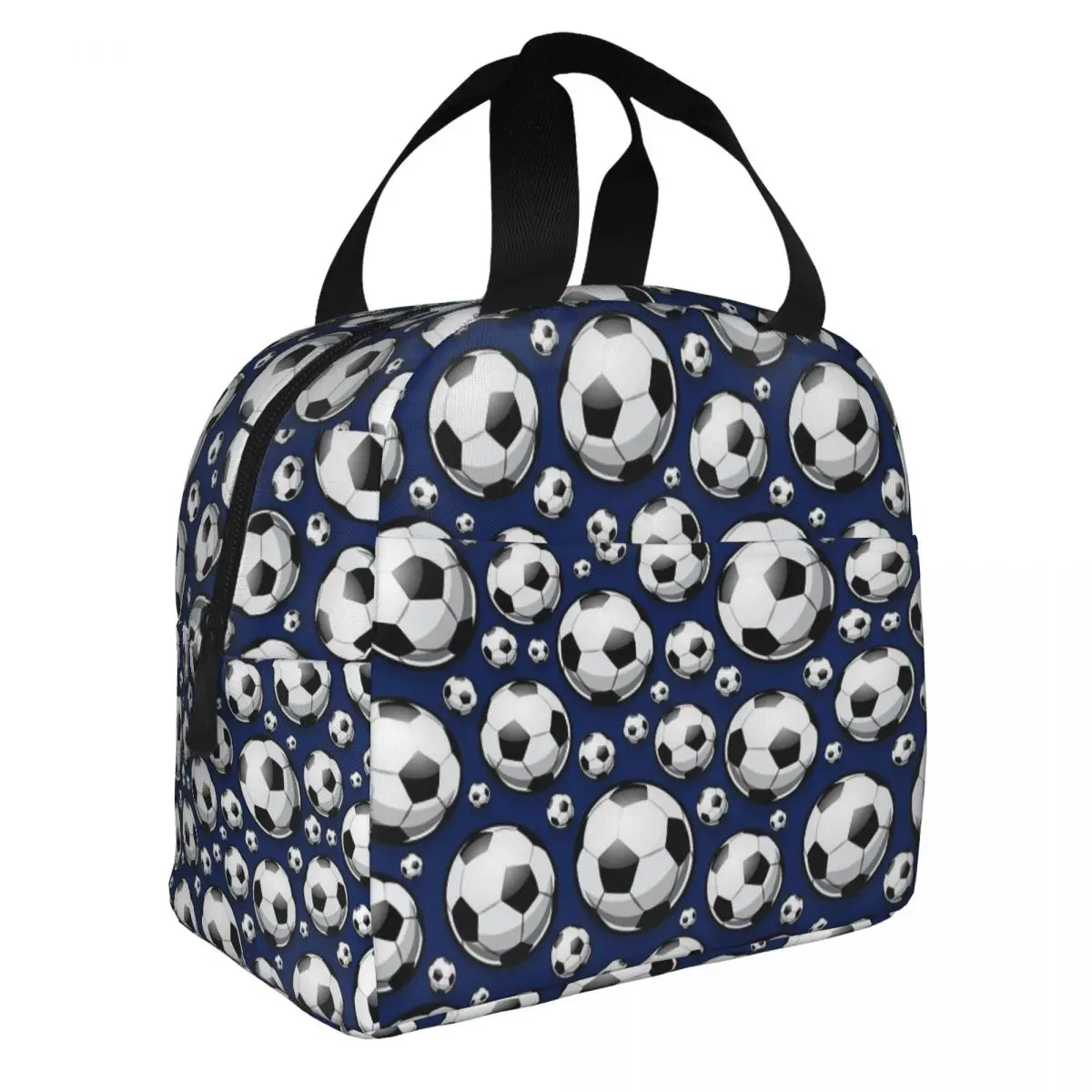 

Soccer Balls Pattern Blue Insulated Lunch Bag Portable Football Sports Meal Container Cooler Bag Lunch Box Tote School Outdoor