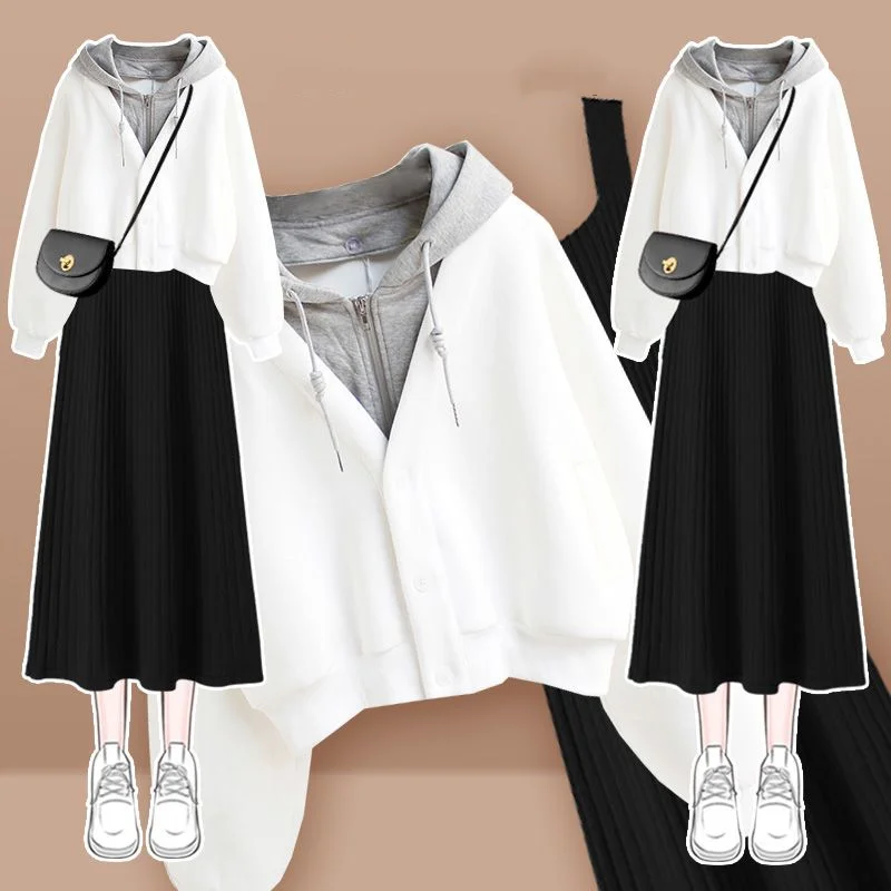 

Spring Autumn Single/Outfits 2023 New Korean Fashion Casual Sweater Coat Versatile Bottom Dress Two Piece Set For Women