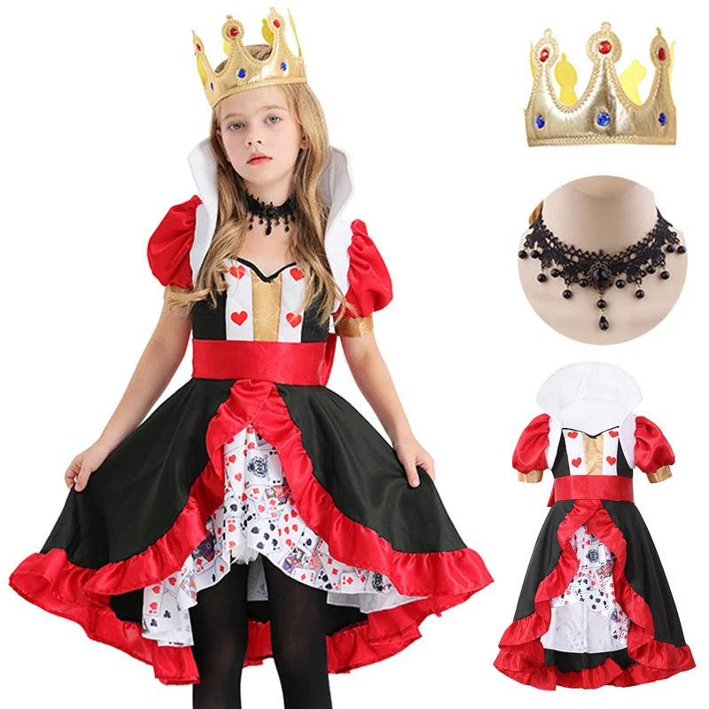 

Halloween Costume Cosplay Children's Poker Queen, Girls Cos Stage Performance Costume Anime Fairy Tale Two-dimensional Clothes