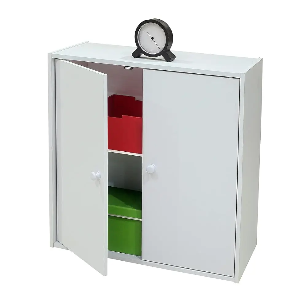 

- 2 Tier Storage Organizer Bookcase Cabinet With Doors, White