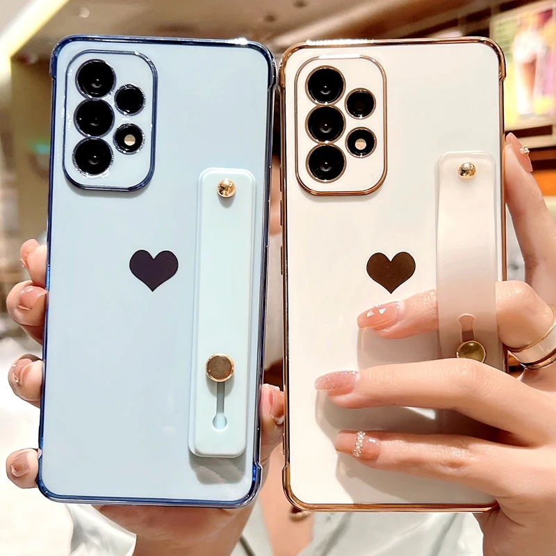 

New Love Heart Case For Samsung Galaxy S24 S23 A13 A53 A12 A52 S 4G 5G S20 FE S22 S21 Ultra S22 Plus A23 A33 Wrist Strap Cover