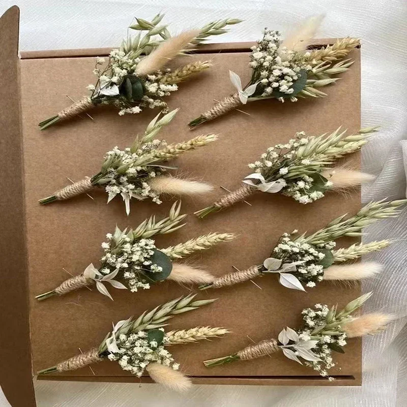 Esküvői Mali Aszalt virágok Bolyhos Félkegyelmű Pampa Fű Bokréta boutonniere számára férfiak boho esküvői Avatás decorations haza dekor