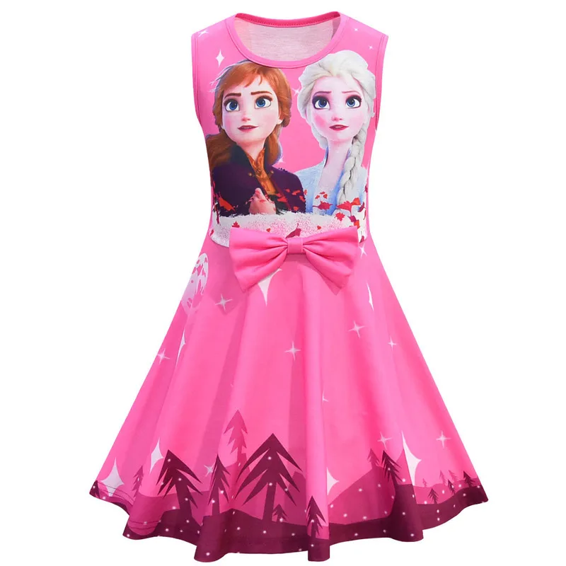 New Frozen Ii Cartoon Summer Girl Dress Kawaii Children Sleeveless Vest Skirt Bow Children Clothing 100-140cm Girl Birthday Gift