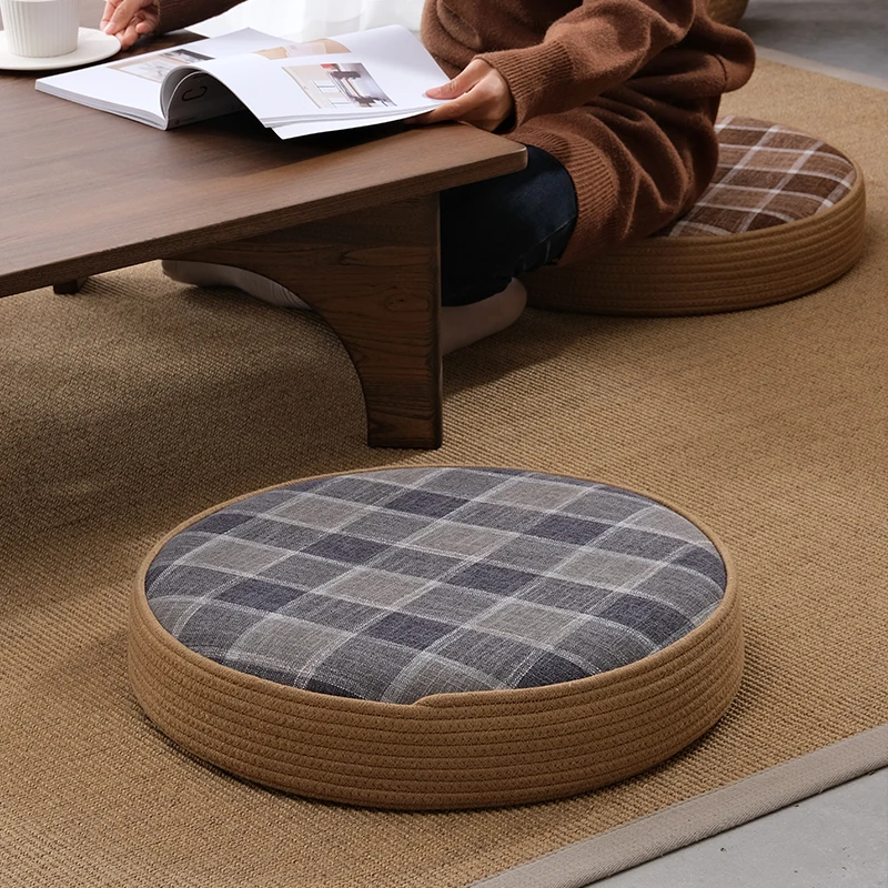 

Japanese Style Cushion Living Room Balcony Zen Meditation Mat Circular Prayer Position Mat Breathable Cotton Linen Woven Cushion