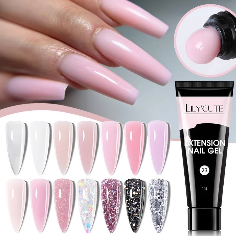 LILYCUTE 15ML Quick Extension Gel For Nails Nude Pink Semi Permanent UV Gel Nail Polish Nail Art Acrylic Crystal Prolong Gel