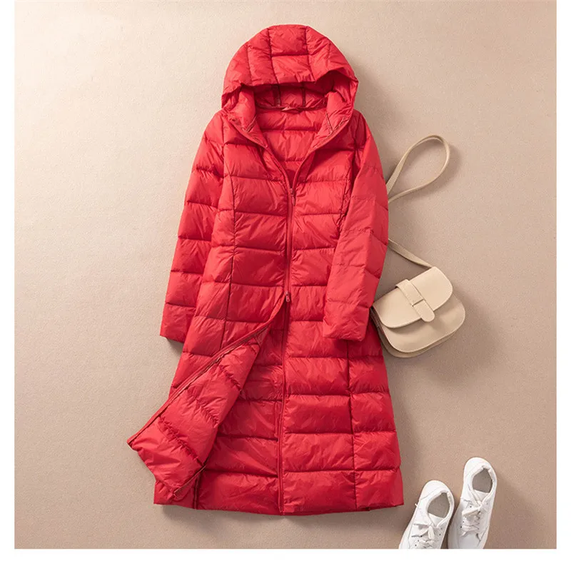 2022 Autumn Winter Women Down Coat Warm Lightweight White Duck Down Jacket Parkas Ladies Loose Long Hooded Windproof Outwears