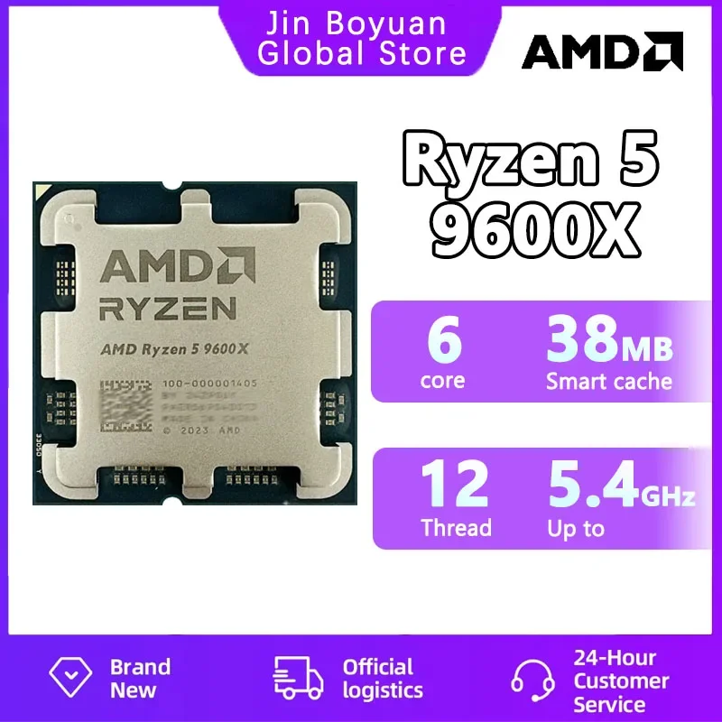 New AMD Ryzen 5 9600X R5 9600X Processor 5.4GHz 6-Core 12-Thread 38MB Game Cache 4NM TDP 65W Socket AM5 CPU Zen 5 but no fan