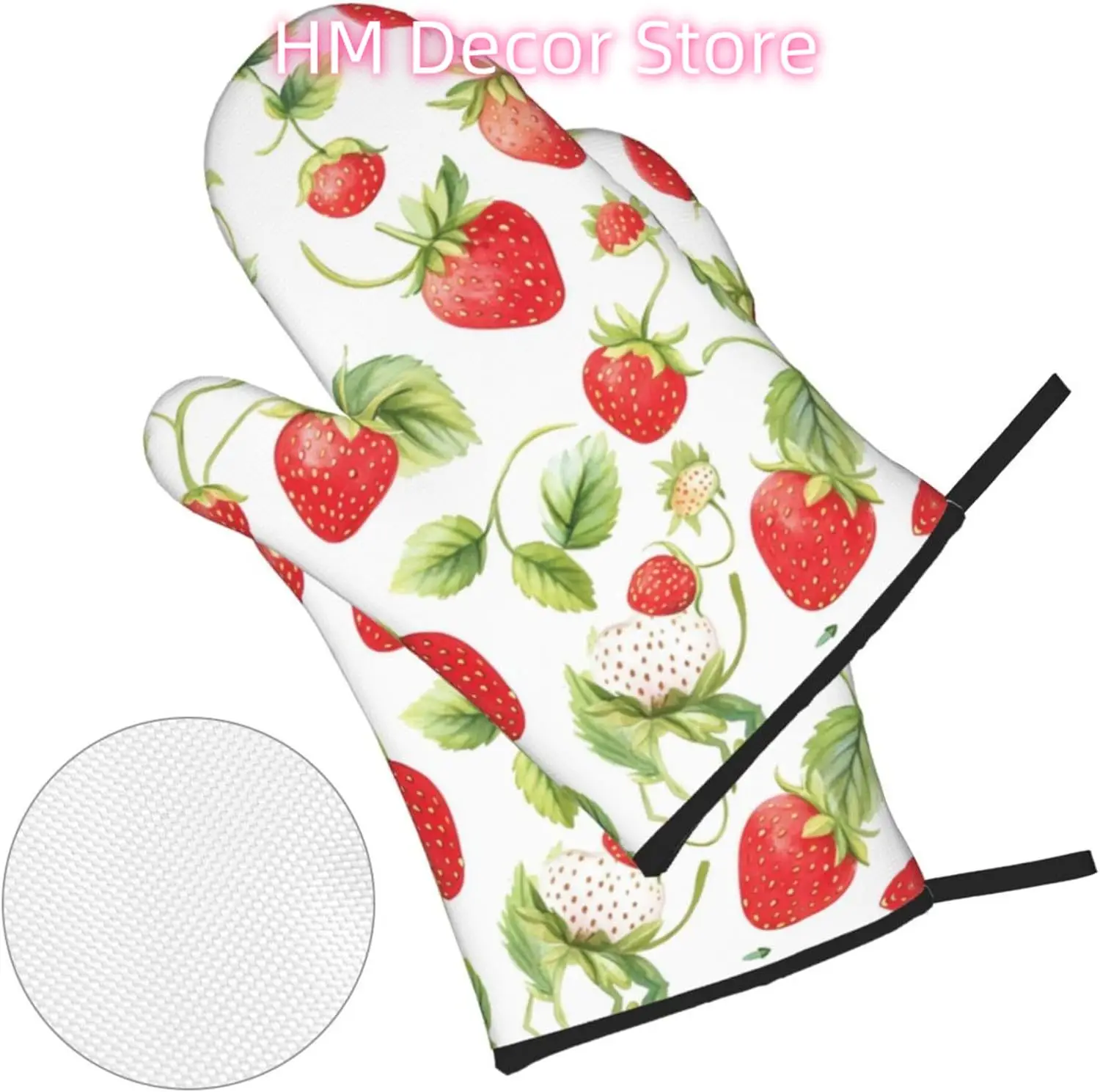 Watercolor Strawberries Oven Mitts and Pot Holders Sets of 4, Spring Country Heat Resistant Oven Mitts,Non-Slip Cooking Gloves f