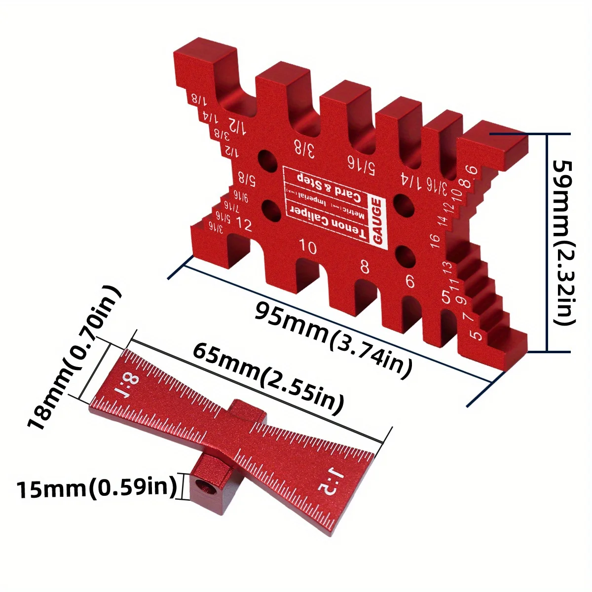 2Pc Tenon Gaps Gauge and Dovetail Marker Kit,Aluminum Dovetail Marking Template Precision Dovetail Jig,Woodworking Tenon Caliper