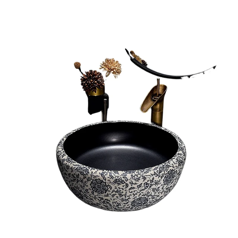 

Blue and white porcelain table ceramic wash basin Chinese retro art bathroom basin household wash