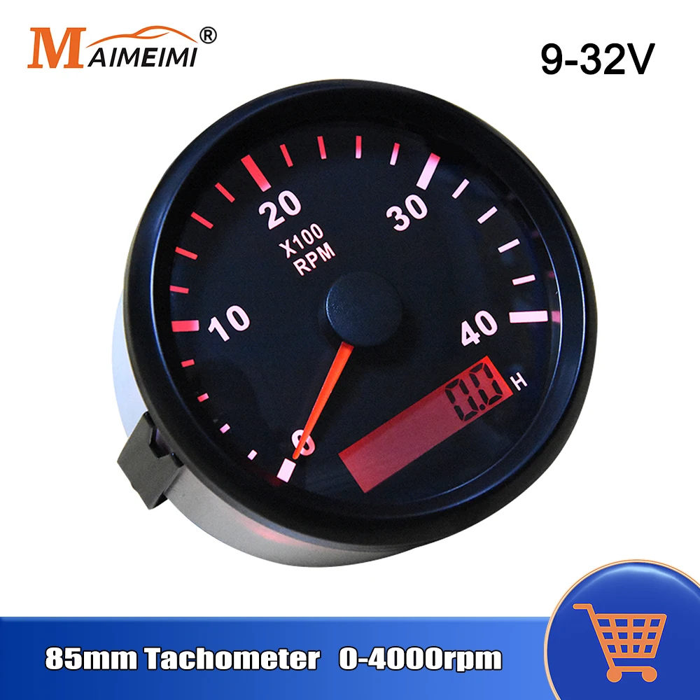 

85mm Tachometer 0-4000rpm 0-6000rpm 0-8000rpm With LED Digital Hourmeter For Yacht Car Truck Marine Boat Tacho Gauge RPM Meter