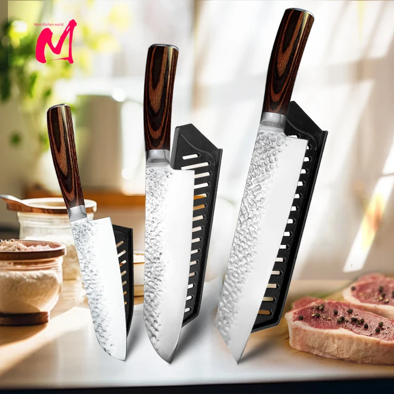 Kitchen Knife 7 inch Professional Japanese Santoku Knives 7CR17 440C High Carbon Stainless Steel Meat Cleaver Slicer Chef Knife
