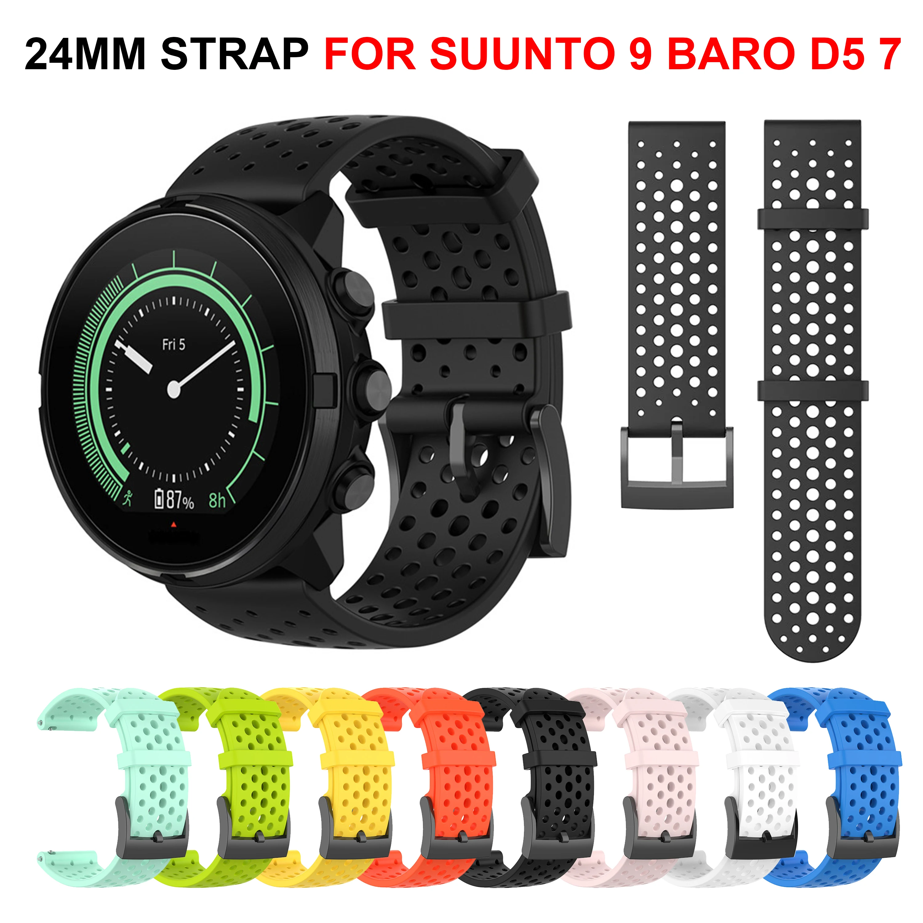 SUUNTO 9 9 BARO 스마트 워치 밴드용 실리콘 스트랩, SUUNTO D5 7 SPARTAN 스포츠 손목 HR BARO 교체 Correa용 24mm 팔찌