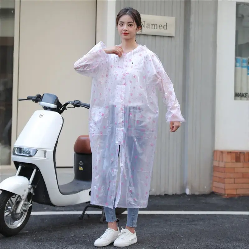 Snowflake Print Longer Hooded Rain Coat Long Trench Outdoor Pick Up Working