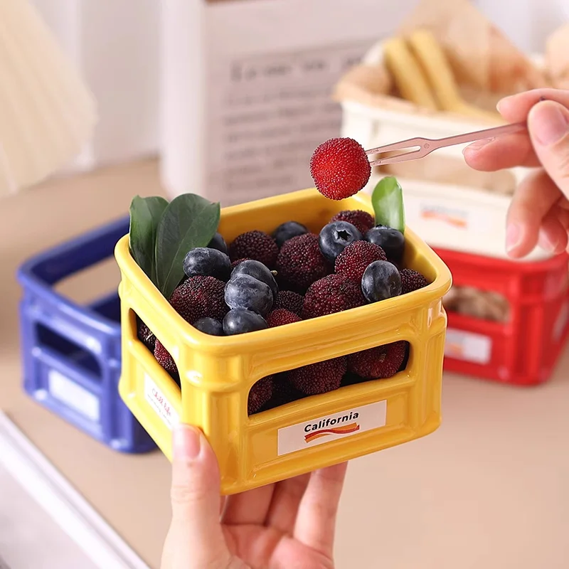 Ceramic Fries Popcorn Bowl Creative Snack Basket Household Fruit Bowl Remote Control Makeup Brush Storage Box Desktop Decoration