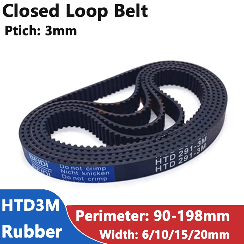 

HTD3M Timing Belt C=90/99/105/108/111/114/120/123/126/129-198mm Width 6/10/15/20mm Rubber Closed Loop Synchronous Belt Pitch 3mm