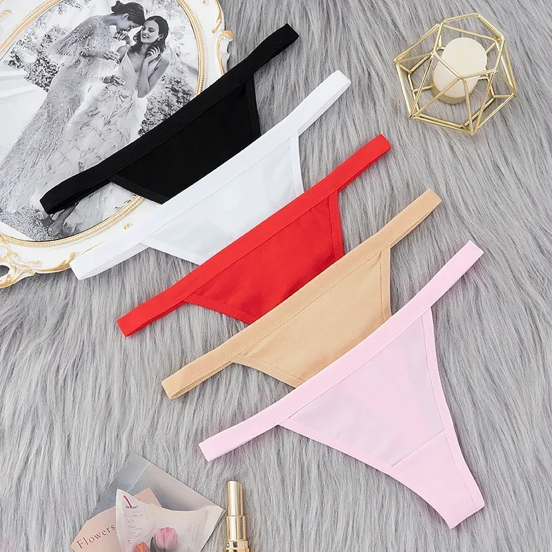 3/4 Pcs Women\'s Sexy Thongs Solid Color Simple Breathable Elasticity Comfortable Female Low Waist Cotton Panties Ladies Lingerie