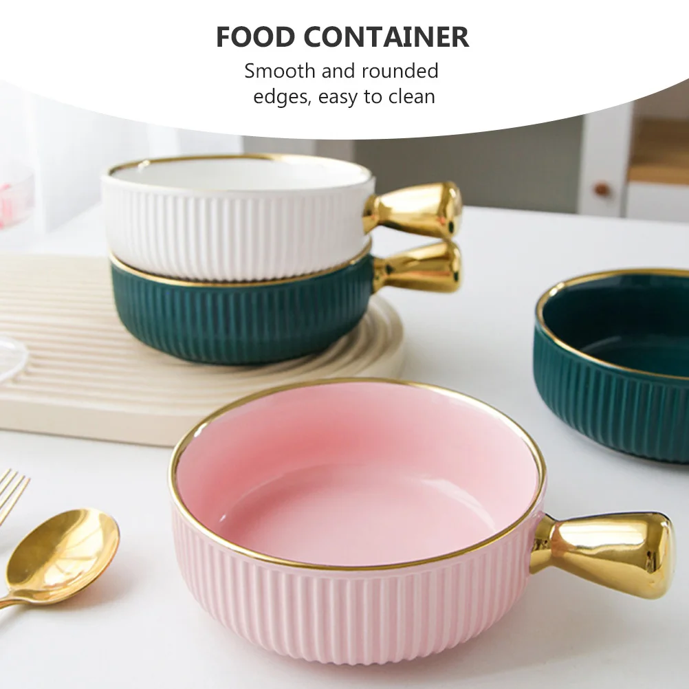 

1Pcs Ceramic Creative Fruit Dessert Bowl Smooth Edges Heat Insulated Handle Salad Food Container Ceramic Bowl with Handle
