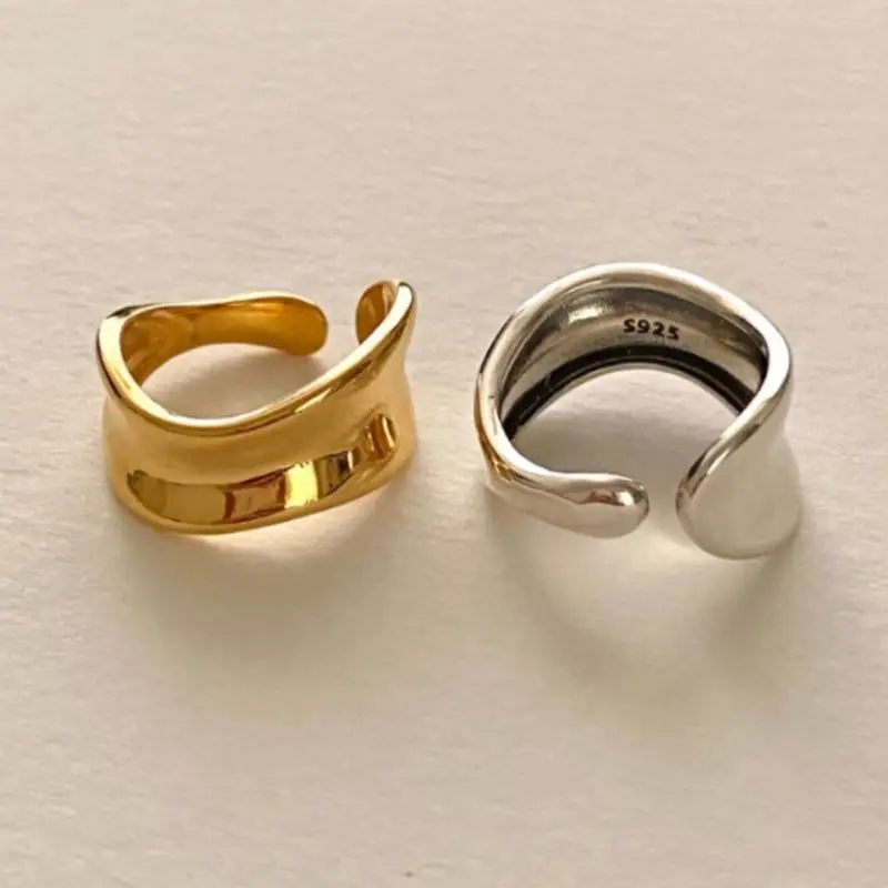 Women's 925 Sterling Silver Open Wide Irregular Ring