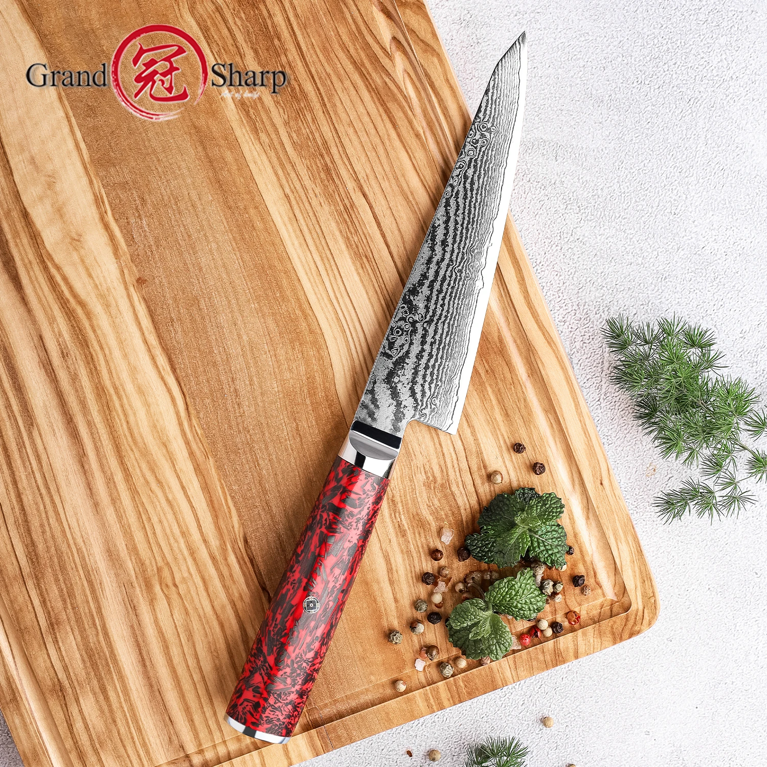 Grandsharp 5.8''Utility Knife Damascus Steel Kitchen Knife 67 Layers S35VN Powder Core Damascus Steel Classic Handle Desgin