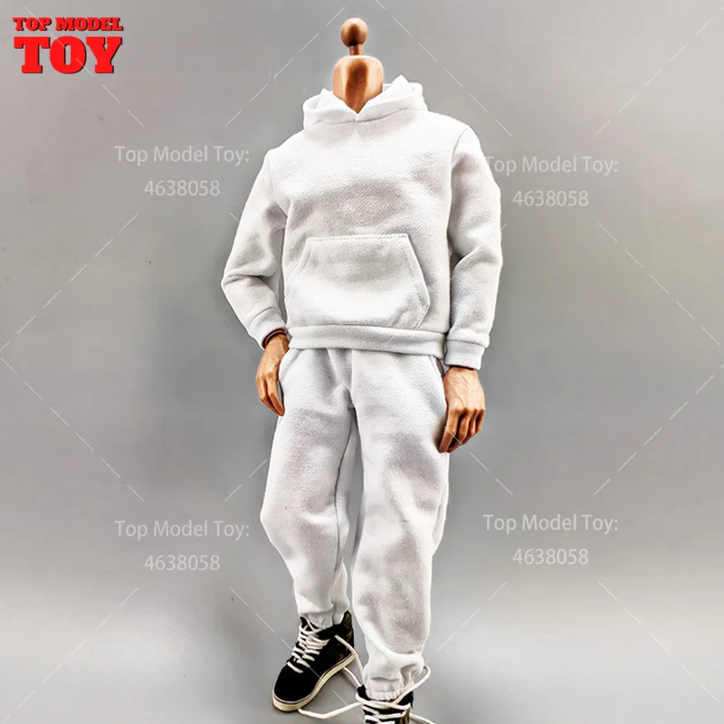 1/6 Scale White Casual Hoodie Long Short Sleeve Pants Set Clothes Accessory Model Fit 12\'\' Male Soldier Action Figure Body Dolls