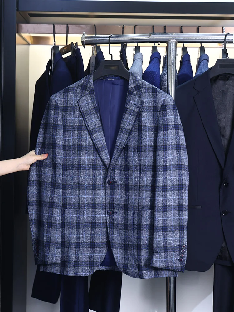 

Homesick Classic Men's Plaid Single-Breasted Jacket Spring Casual Fashion Comfortable Versatile Business Casual Long Sleeve