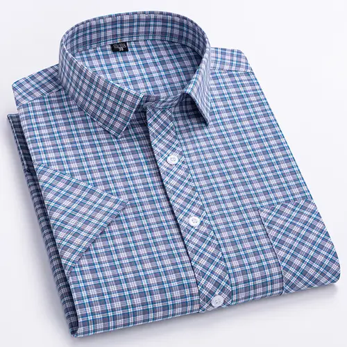 New in Shirt Over Size 100% Cotton Thin Summer Short Sleeve Shirts for Men Slim Fit Plain Shirt Plaid Soft Korean Popular Clothe - Image 5