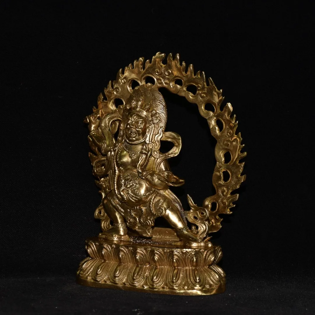 Nepal Tibetan ornaments brass gilt backlight stain vajrapani Buddha statue Buddha hall supplies ornament 21cm