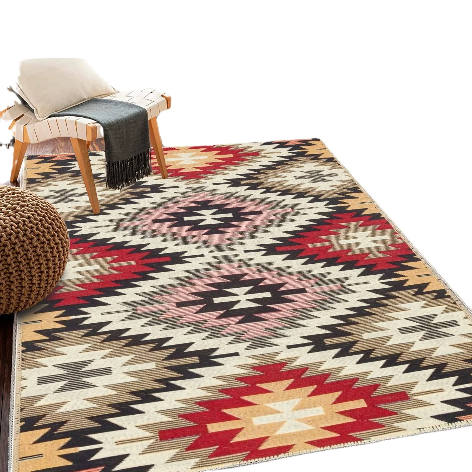 1 Piece Indian Style Crystal Velvet Soft Carpet Non-Slip Living Room Bedroom Bed Rug American Country Decor Carpet Home Decor