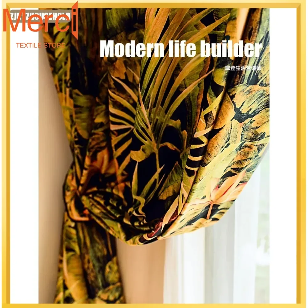 American French Southern Curtains For Living Dining Room Bedroom Rainforest Greenery Printed Velvet Fabric Blackout Customised
