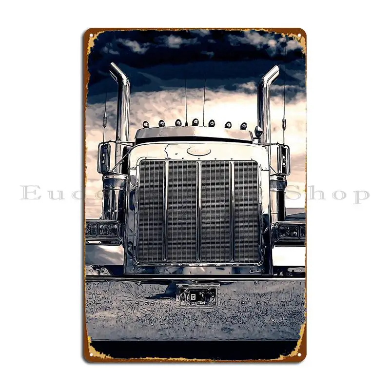 Peterbilt At Night Metal Plaque Poster Customize Living Room Cave Wall Mural Garage Tin Sign Poster