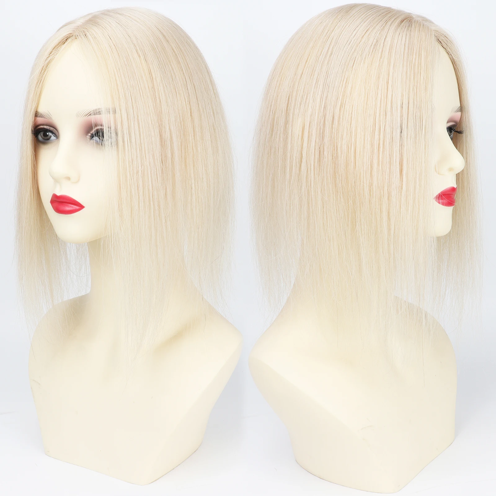 الأبيض شقراء مزيج الأوروبي شعر بشري لعذراء النساء الشعر المستعار 8*12 سنتيمتر سيليكون الجلد الحرير قاعدة توبر مع بولي PU 1 سنتيمتر مقاطع في هيربيسي