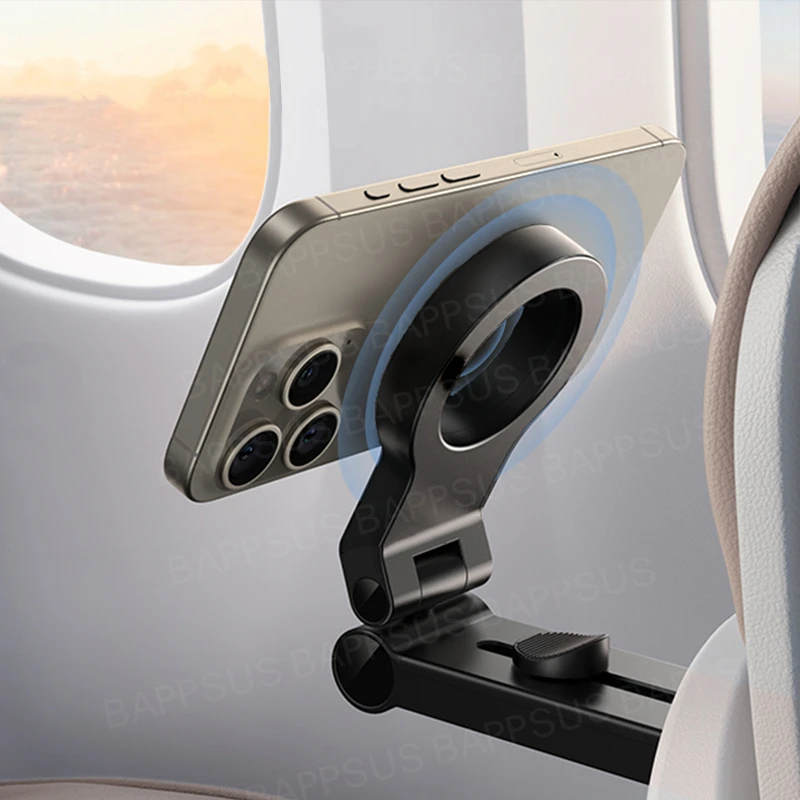 For IPhone 15 Pro Max Magnetic Airplane Phone Holder Travel Essentials Flexible Rotation Hands-Free Airplane Phone Mount Stander