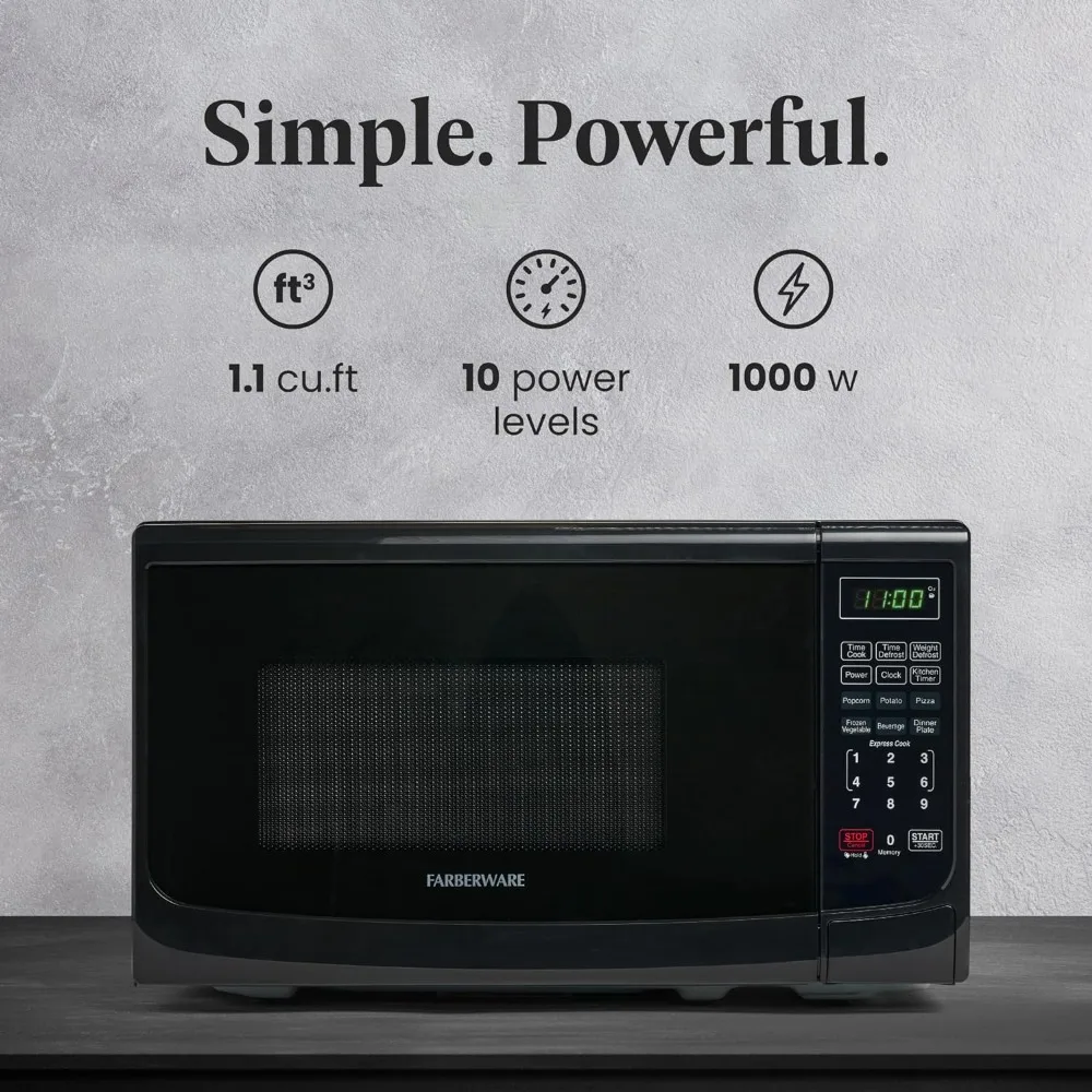 Oven Microwave, 0.7 Cu. Ft. -Oven Microwave dengan lampu LED dan kunci anak, Interior abu-abu mudah dibersihkan, Oven Microwave