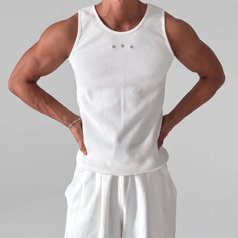 Spring And Summer Knitted Vertical Stripe Fitness Sports Slim-fit Vest Male Sexy I-shaped Vest