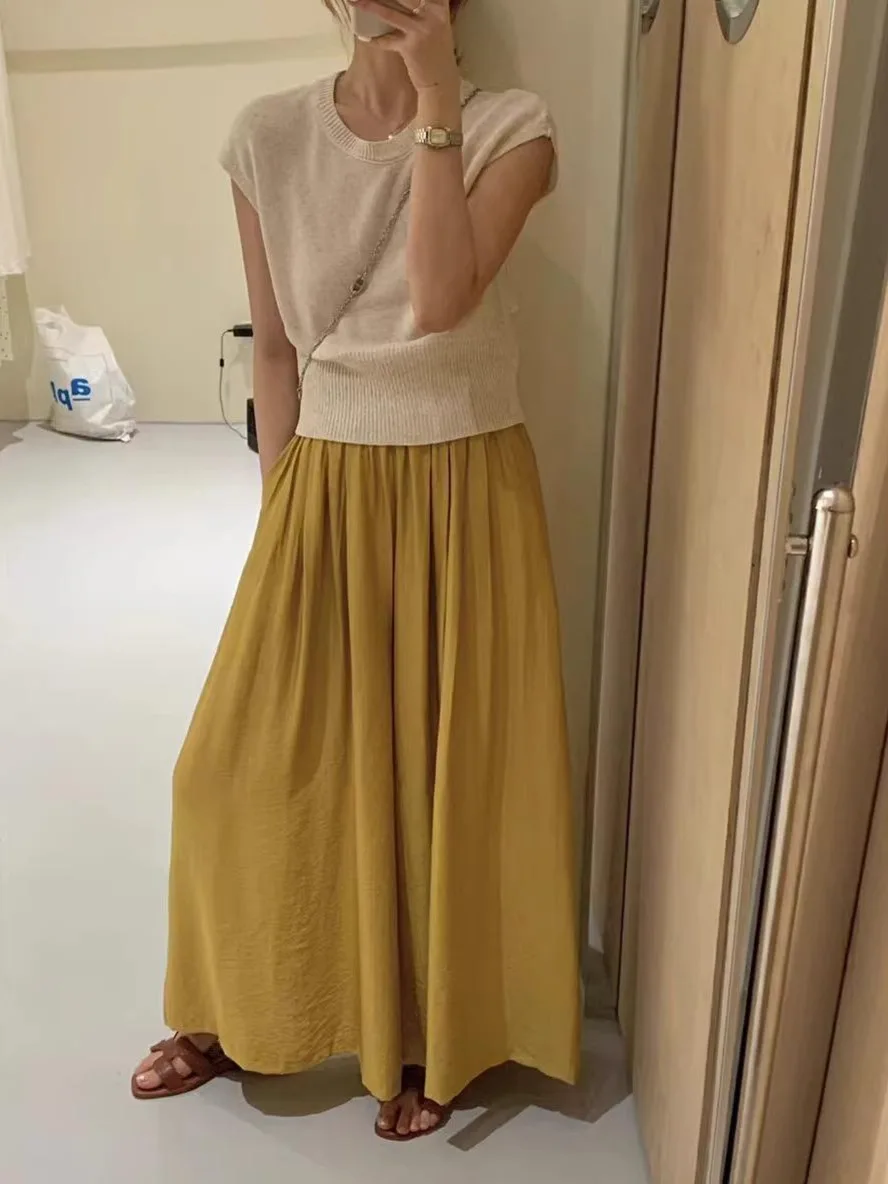 ワイドレッグパンツ ブラウン レディース 春 レディ モーダル ピーチミルキー バンチドパンツ パーソナライズされたバンド付き衣類 アメリカンスタイル レトロ