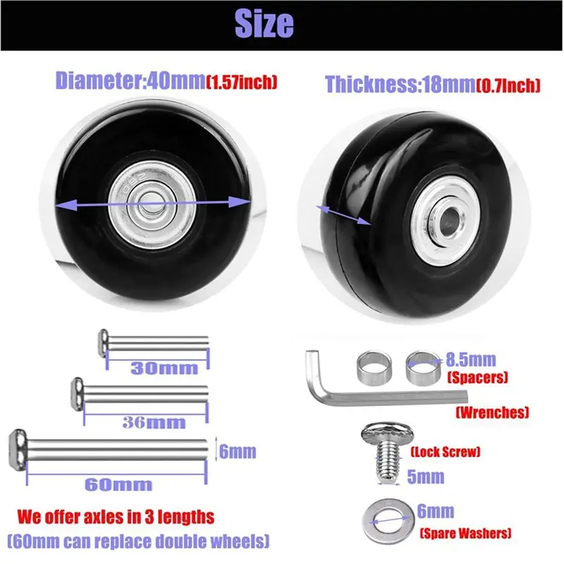 A76K 8 قطعة عجلات استبدال حقيبة الأمتعة ، عجلات دوارة محامل إصلاح أطقم عجلات استبدال الأمتعة 40 مللي متر × 18 مللي متر #2