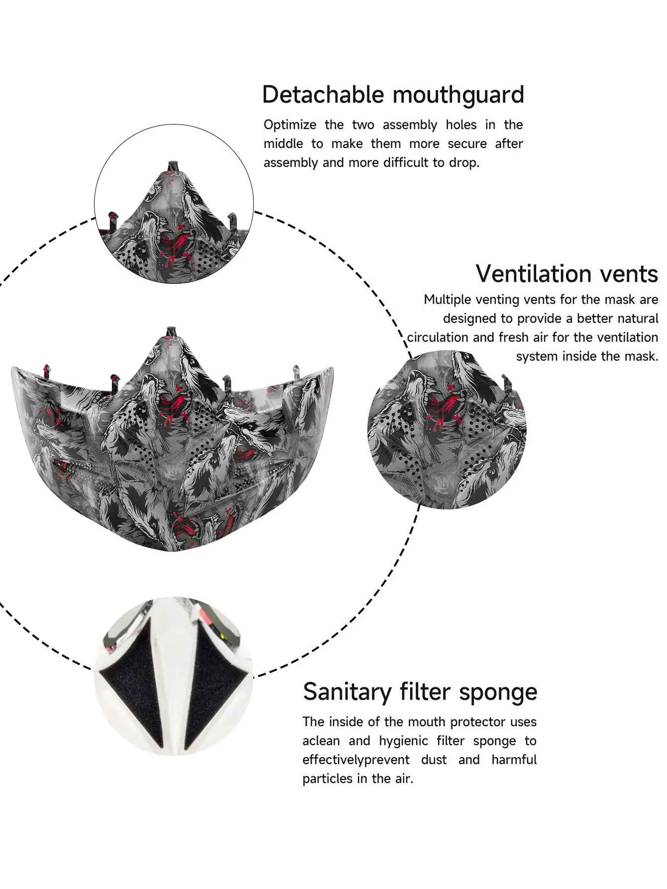 A Pair Of Dual-Use Detachable Motorcycle Glasses Mask Windproof Sand Cool Printed Wolf Dough Cool Motorcycle Riding Windproof Ma