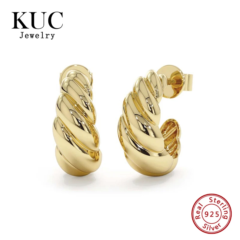 

Fashion Vintage Korean 18k Gold Plated Earrings Fine Jewelry Women 925 Sterling Silver Croissant Twist Stud Earring