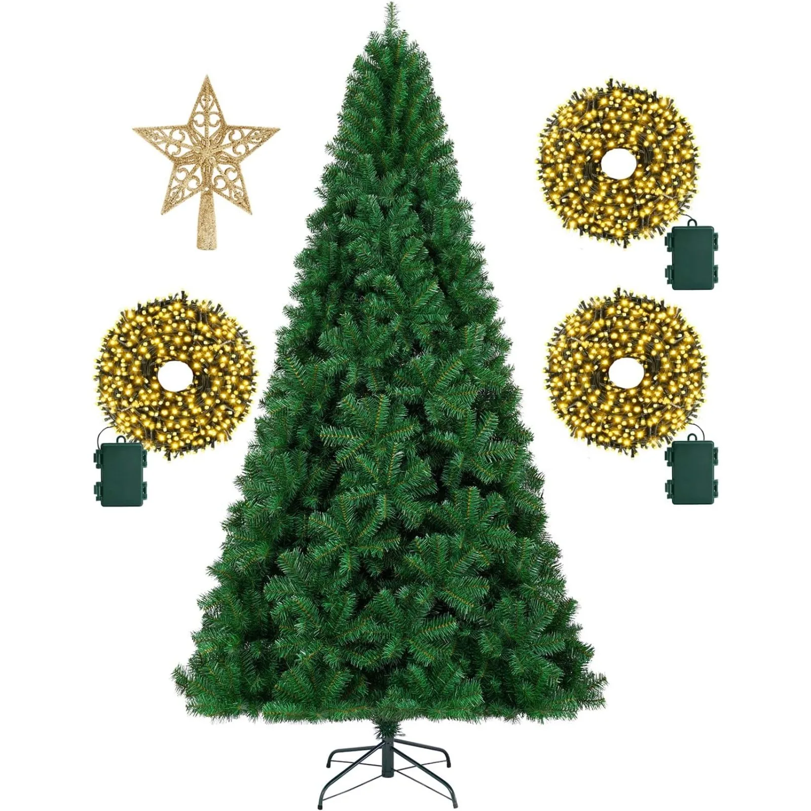 

US 7.5ft Spruce Artificial Holiday Christmas Tree - lifelike green Christmas tree with 1,450 tree tips, 300 LED